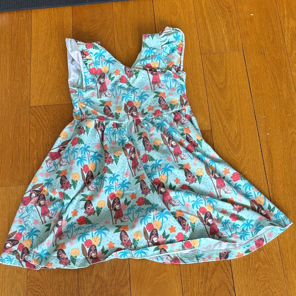 Girls' Aqua Tropical Print Sleeveless Casual Dress
